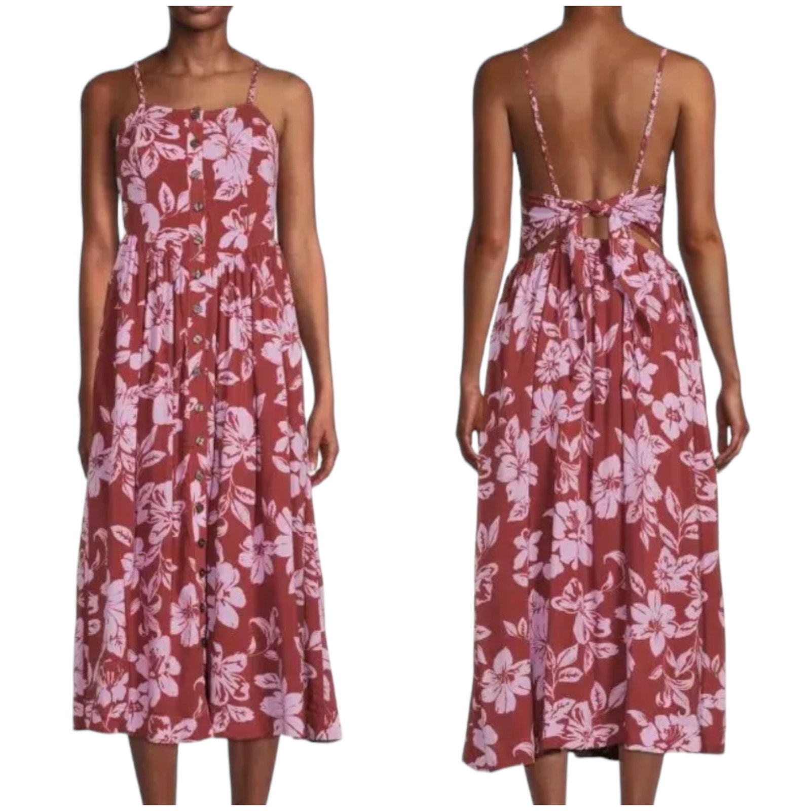 Free People Nwt The Perfect Sundress Floral Midi Button Dress Size S Tie Back